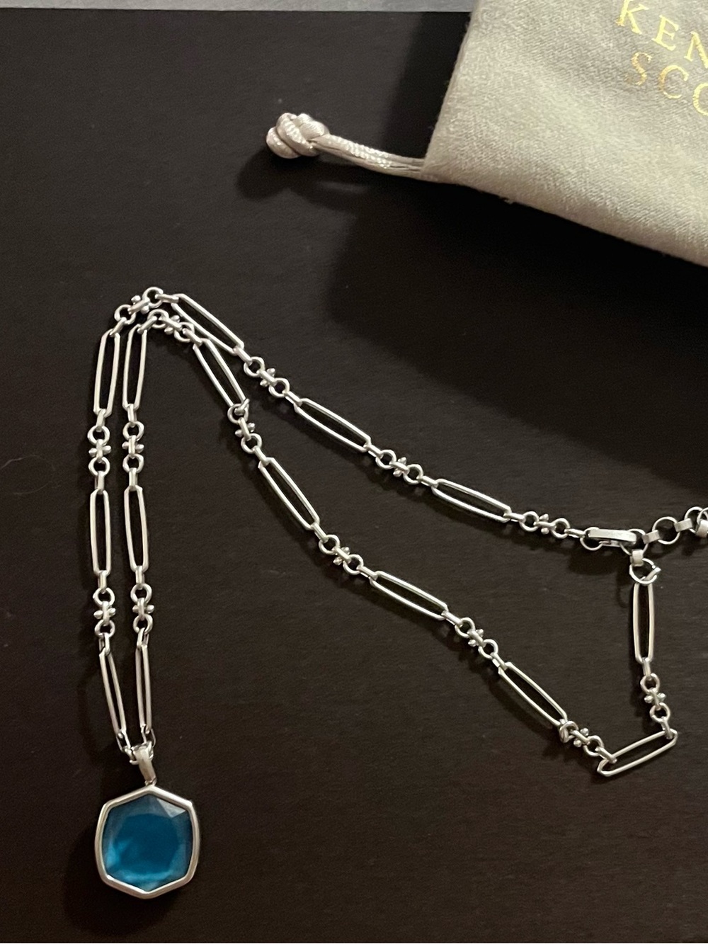 Kendra Scott Silver Necklace with Teal Faceted Pendant